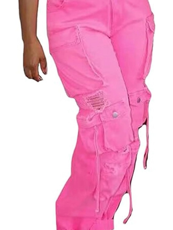 Pants - Womens Pink Cargo Pants with Distressed Detail​